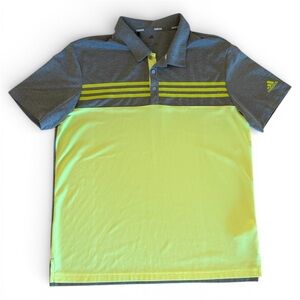 Adidas 3-Stripes Block Sport Polo Men’s LARGE Vista Grey EQT Yellow EUC